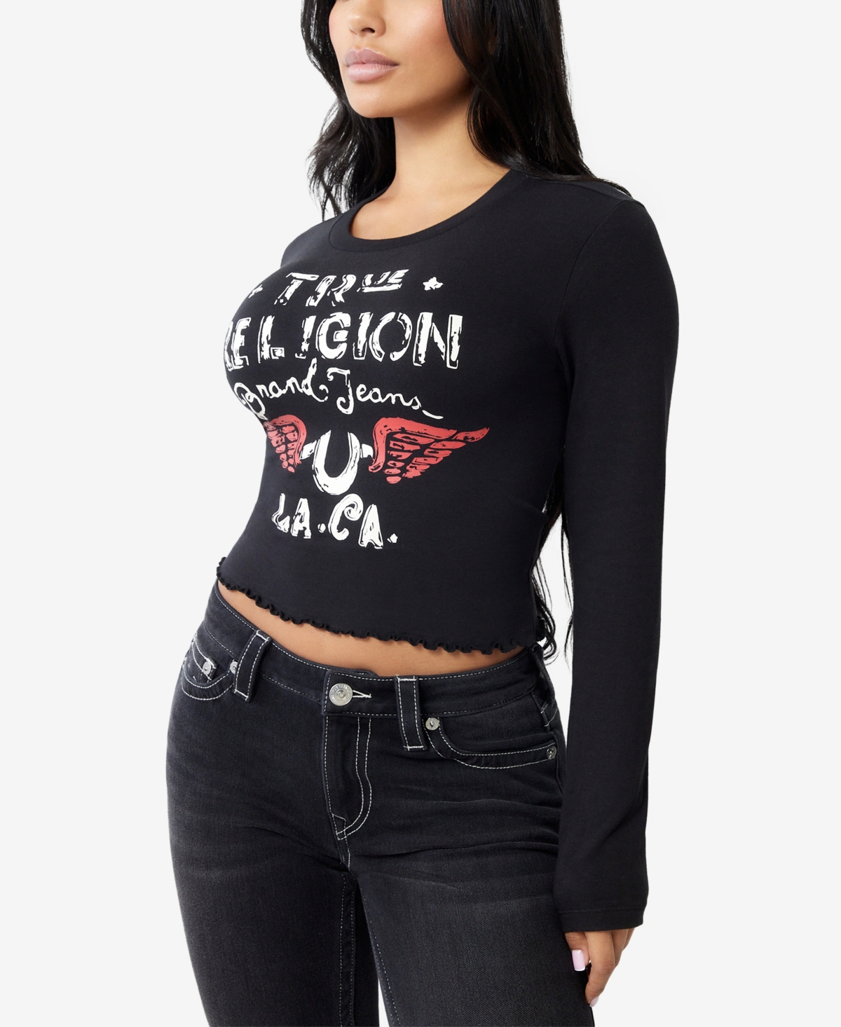 TRUE RELIGION WOMEN'S DISTRESSED WING BABY T-SHIRT 