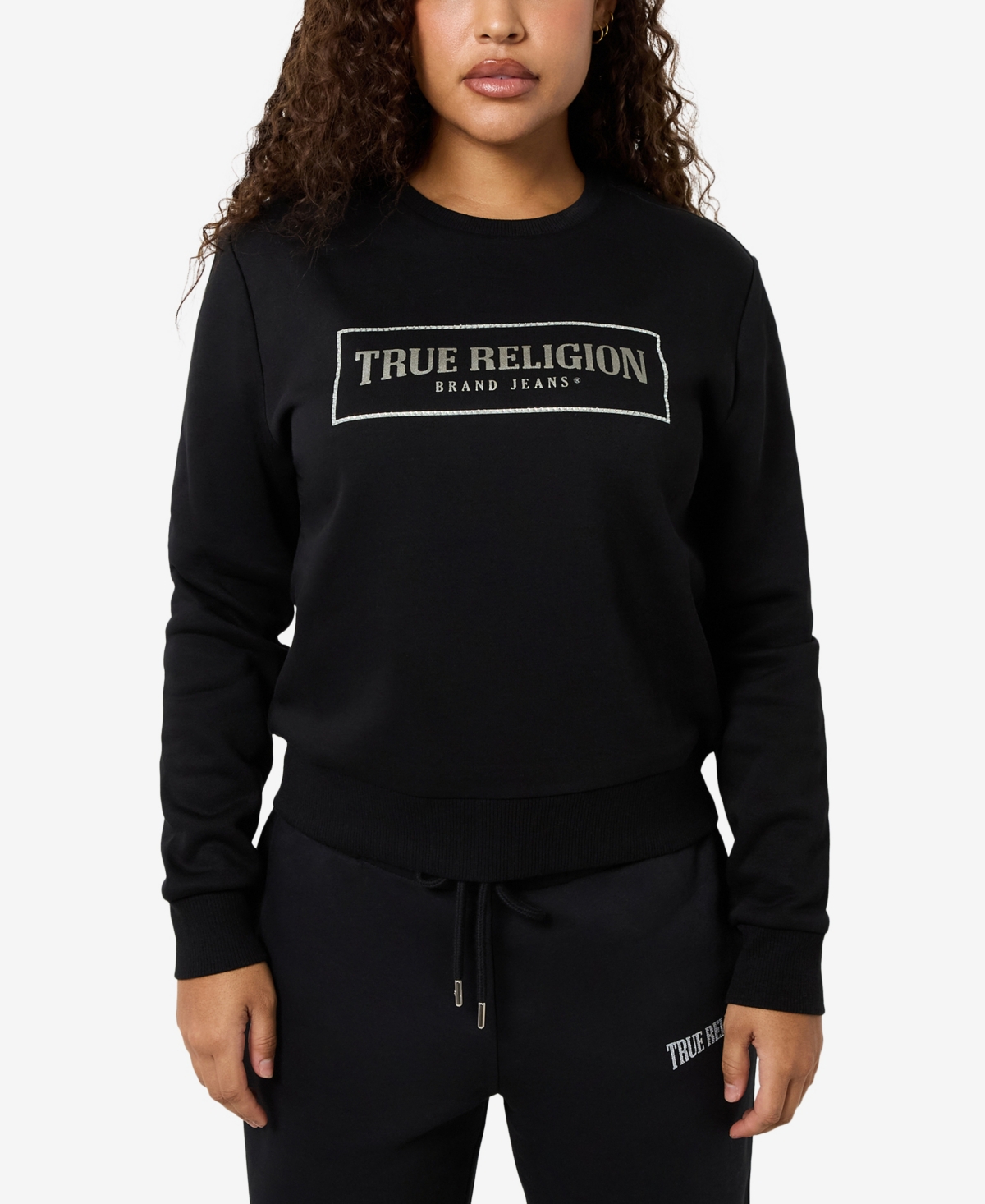 TRUE RELIGION WOMEN'S CRYSTAL LOGO CLASSIC CREW NECK SWEATSHIRT 