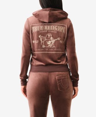 True Religion Womens Velour Zip Hoodie Sweatshirt 30390₽
