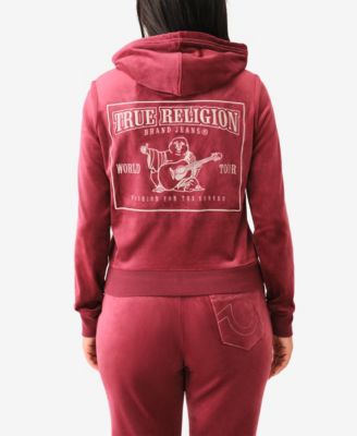 True Religion Womens Velour Zip Hoodie Sweatshirt 30290₽