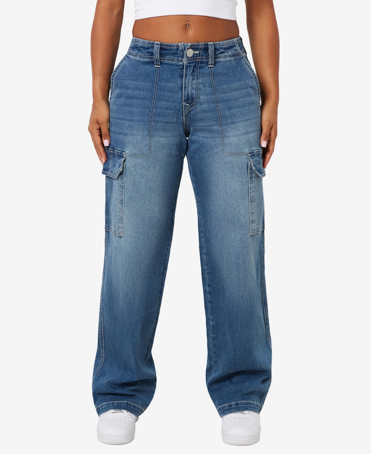 TRUE RELIGION WOMEN'S BAGGY CARGO STRAIGHT JEANS 