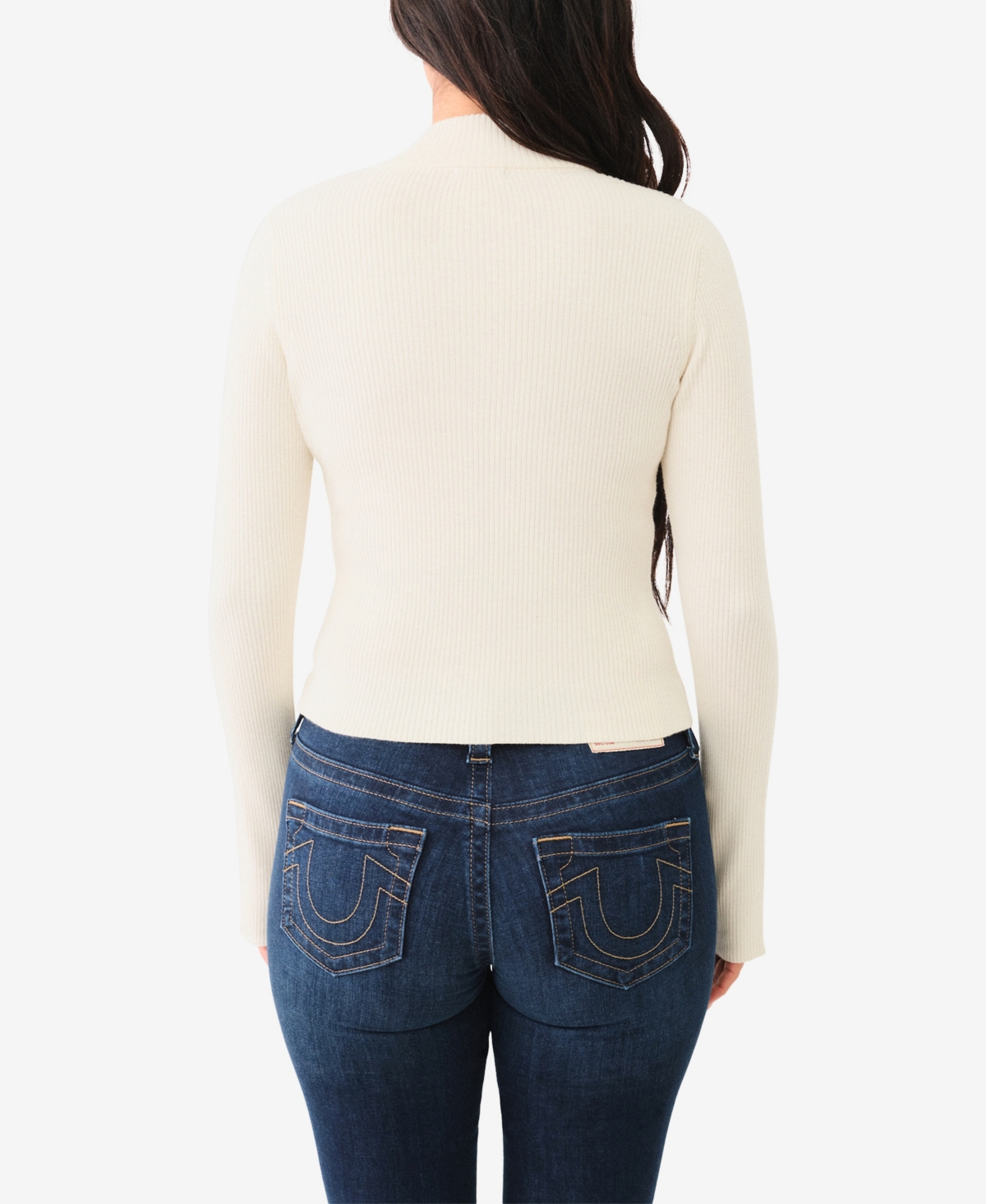 TRUE RELIGION WOMEN'S CRYSTAL ZIP MOCK NECK TOP 