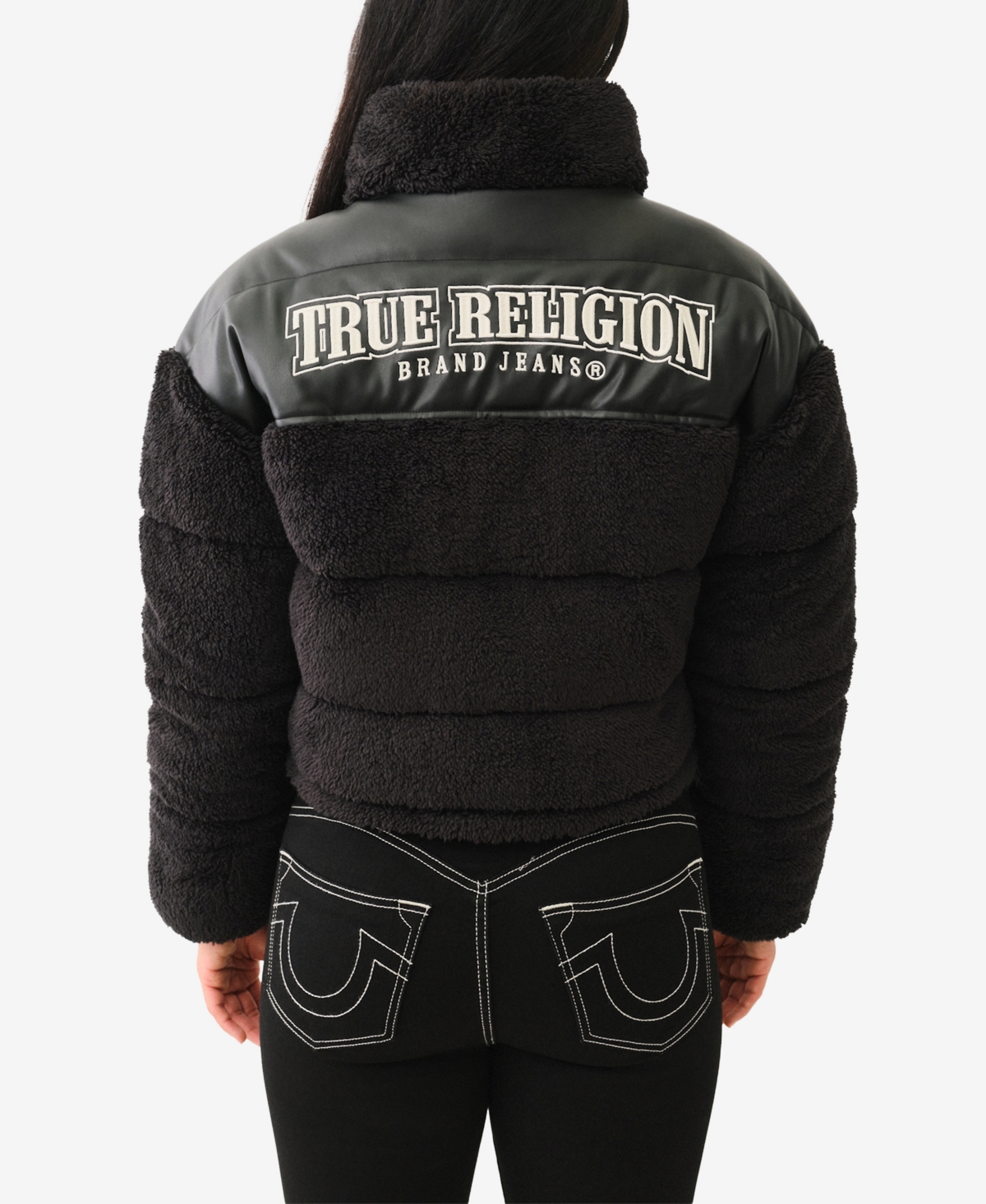 TRUE RELIGION WOMEN'S SHERPA YOKE LONG SLEEVE JACKET 