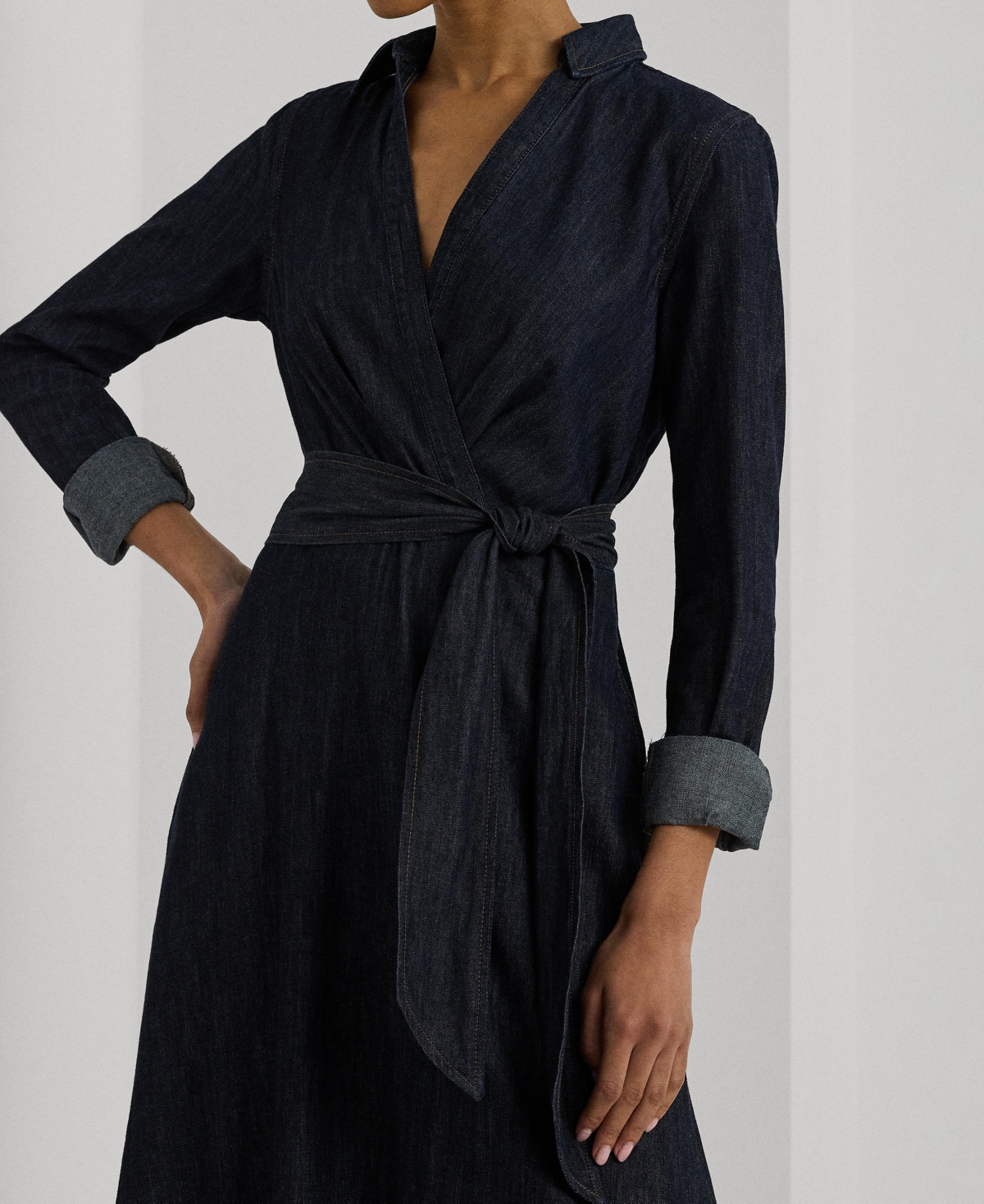 Lauren Ralph Lauren Women's Self-Belt Long-Sleeve Surplice Georgette Midi Dress