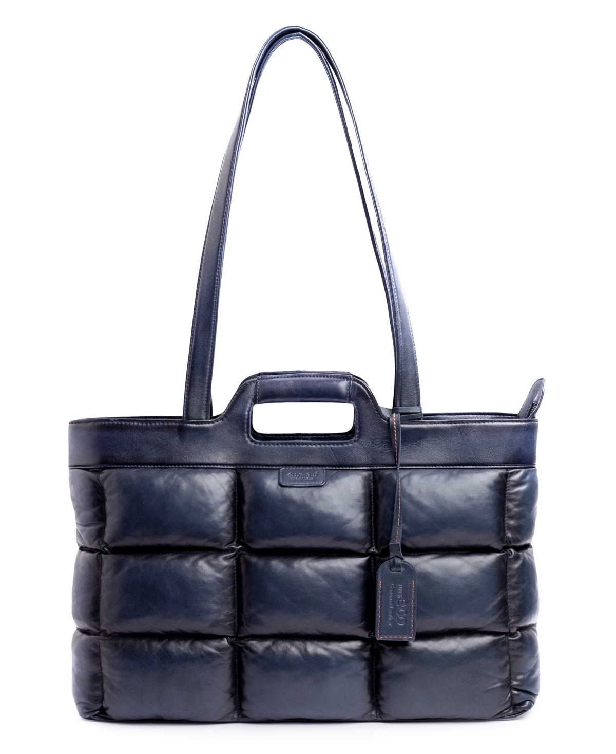 Old Trend Puff Clover Leather Tote Bag In Navy
