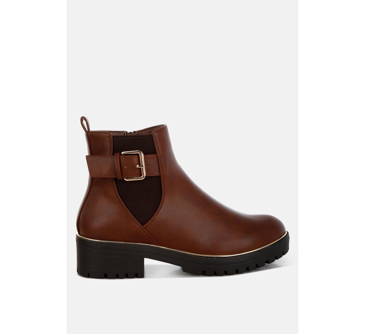 Antorin Chunky Buckle Detail Ankle Boots - Tan
