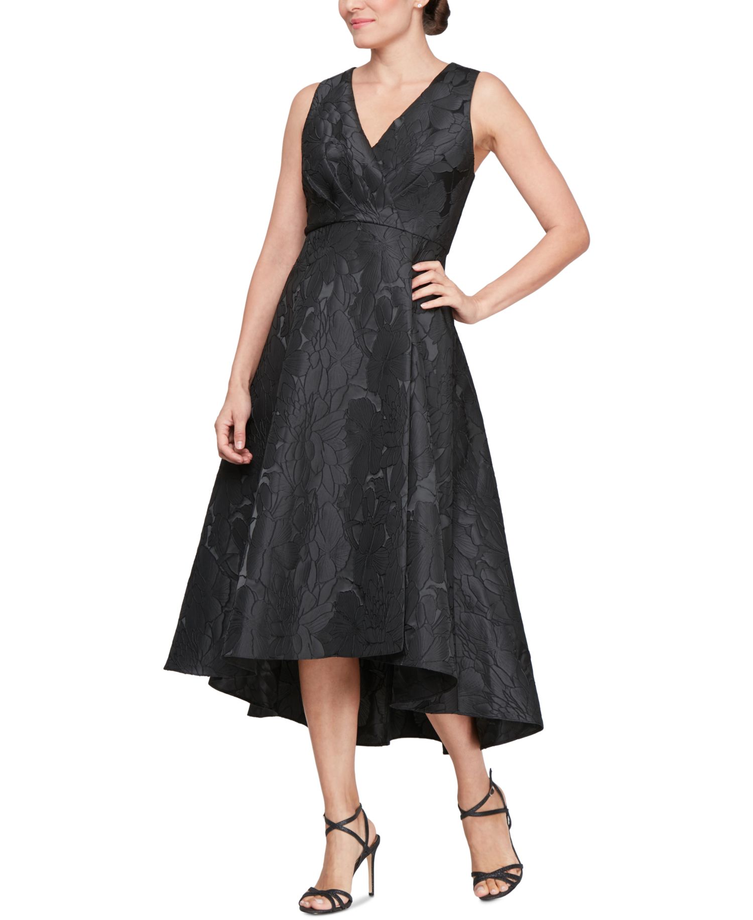 Women's Jacquard V-Neck High-Low Dress