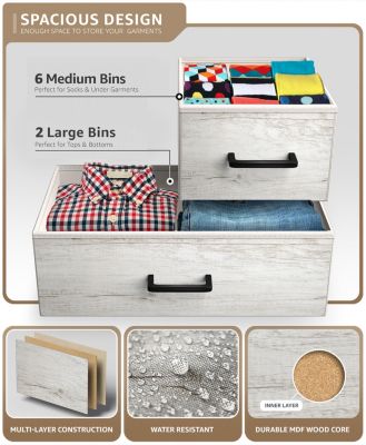 8 Drawers Wide Dresser - Organizer Unit with Steel Frame Wood Top and handle, Fabric Bins - Amazing for household decluttering