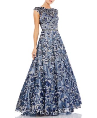 Women's Embellished Cap Sleeve High Neck Ballgown.