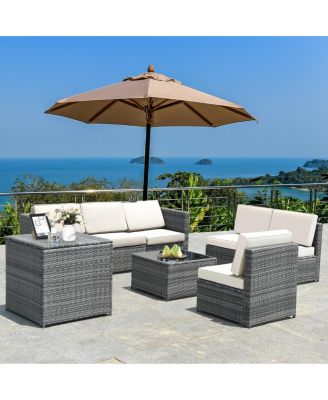 8 Piece Wicker Sofa Rattan Dinning Set Patio Furniture with Storage Table