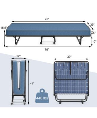 Portable Folding Bed with Memory Foam Mattress and Sturdy Metal Frame Made in Italy
