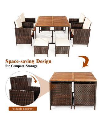 9 Pieces Patio Rattan Dining Cushioned Chairs Set