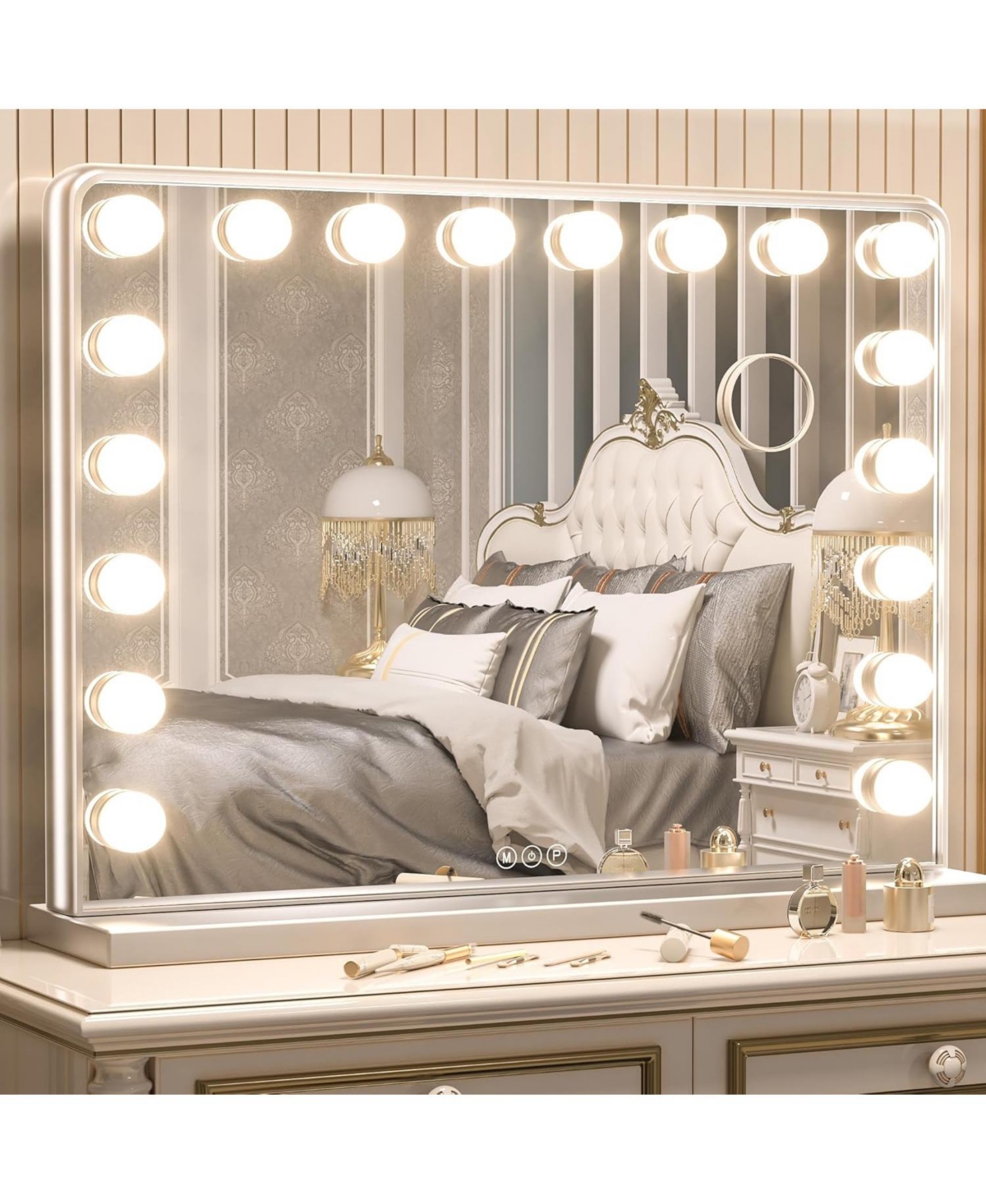 Hollywood Frame Makeup Mirror with 3 Color Lights & Memory Function - Silver