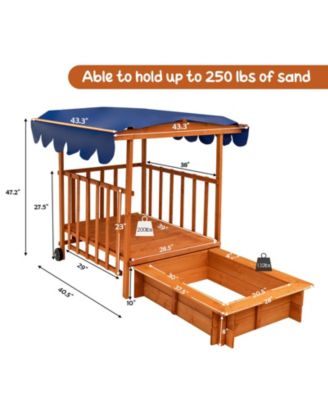 Kids Outdoor Wooden Retractable Sandbox with Cover and Built-in Wheels