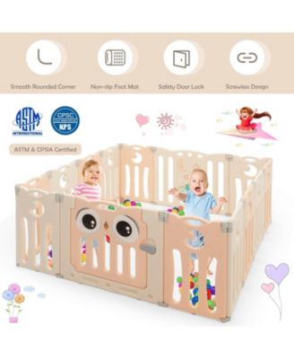 Kids 14-Panel Playpen Activity Center Foldable Play Yard with Lock Door