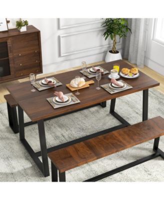 Large Dining Table with Heavy-duty Metal Frame and Anti-slip Foot Pads