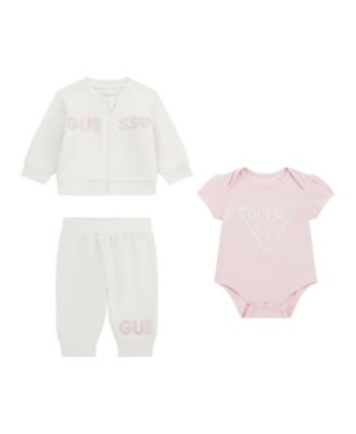 Baby Girl Short Sleeve Bodysuit, Active Zip-Up Sweatshirt, and Pant, 3-Piece Set