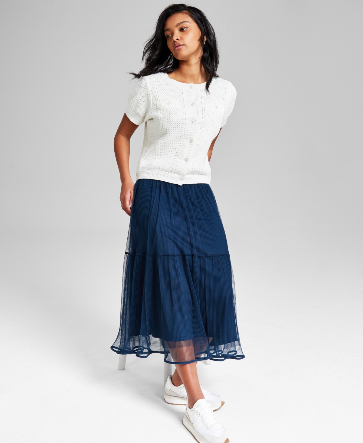 And Now This Women's Textured Button-front Cardigan, Exclusively At Macy's In Calla Lily