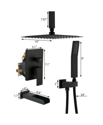 3-Function 10-In Ceiling Mounted Shower System With Waterfall Tub Filler (Matte Black)