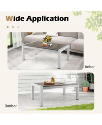 Modern Rectangular Patio Table with Plastic Wood Tabletop and Rustproof Aluminum Frame