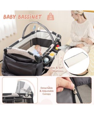 Kids 4 in 1 Portable Pack and Play Nursery Center with Bassinet-Heart