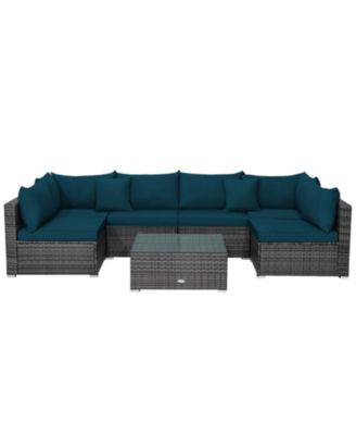 7 Pieces Patio Rattan Furniture Set Sectional Sofa Garden Cushion