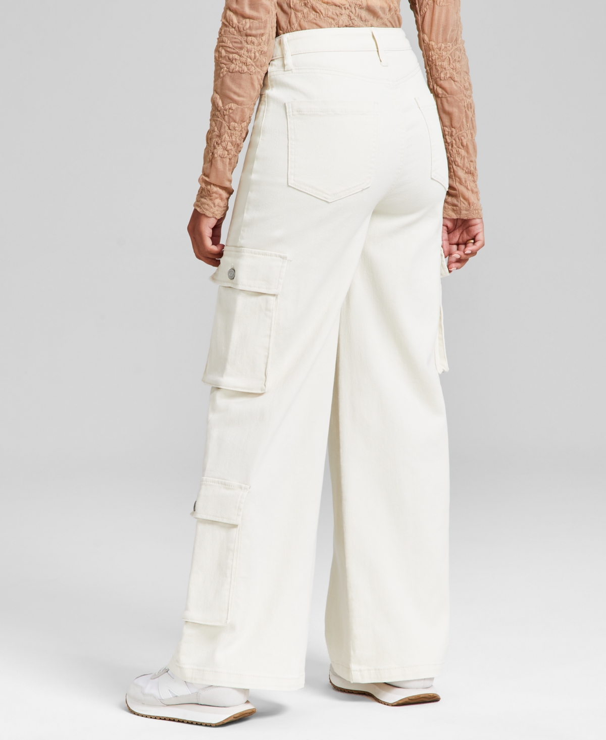 Shop And Now This Women's High-rise Wide-leg Cargo Jeans, Exclusively At Macy's In Ecru