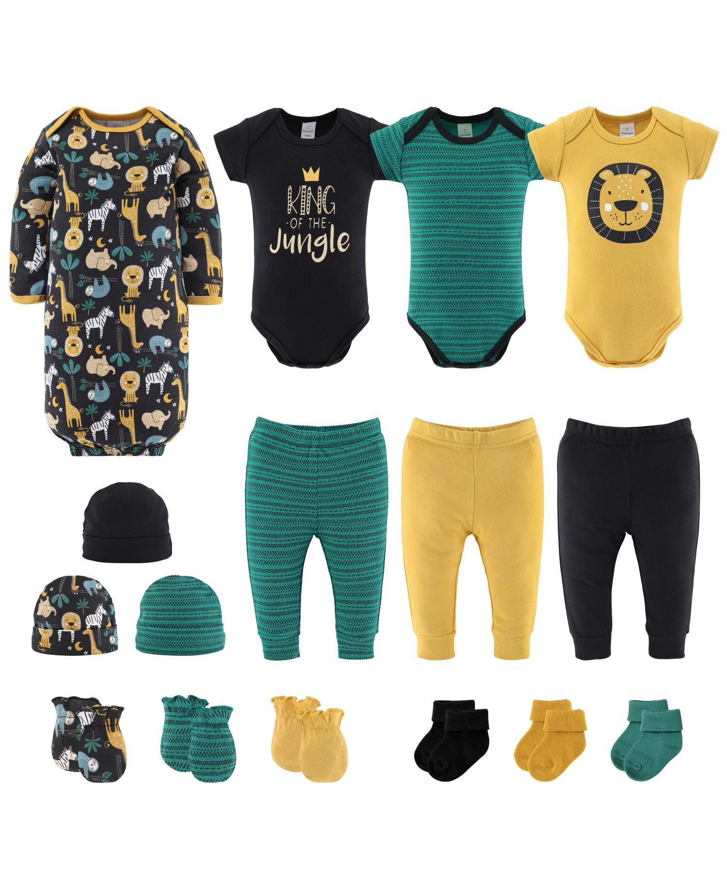 Baby Boys Layette Gift Set Boys, King of the Jungle, 16 Essential Pieces