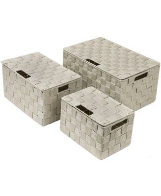 3 Piece Decorative Stackable Woven Basket with Lid and Built-in Carry Handles - Great for Storage and Organization (Aqua)