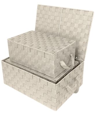 3 Pack Decorative Stackable Woven Basket with Lid and Built-in Rope Carry Handles - Great for Storage and Organization