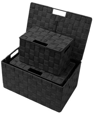 3 Piece Decorative Stackable Woven Basket with Lid and Built-in Carry Handles - Great for Storage and Organization