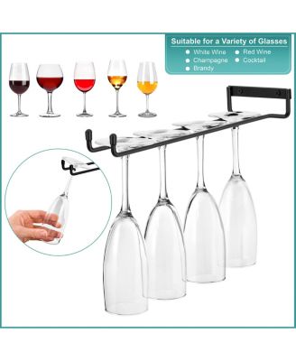 2 Pack 12 Inch Wall Mounted Wine Glass Racks for Under Cabinet - for Home Bar Holds Up to 4 Glasses Each