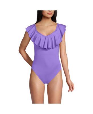 Women's Ruffle V-neck High Leg One Piece Swimsuit