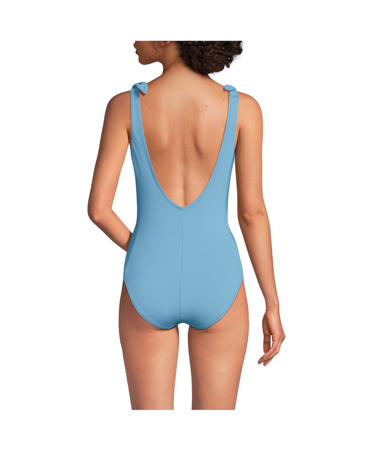 Lands' End Women's Chorine Resistant Tie Shoulder V-neck High Leg One Piece Swimsuit
