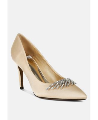 Rhodolia Diamante Brooch Detail Satin Pumps