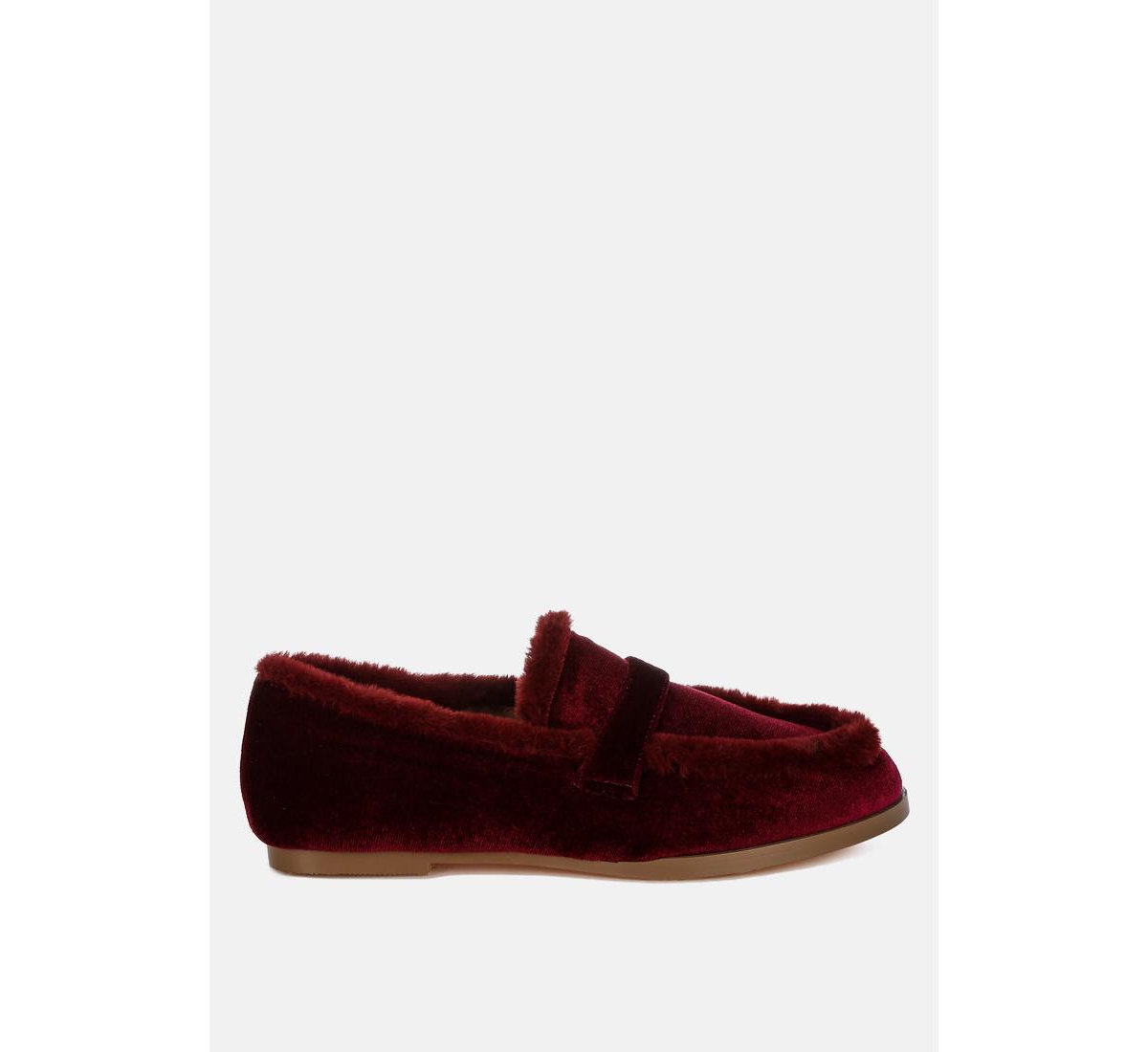 Bastian Fur Detail Velvet Loafers - Dark blue