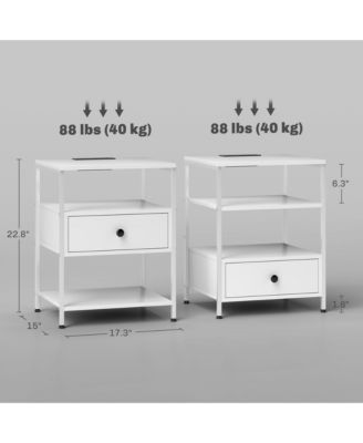 Set of 2 End Tables w/ Power Outlets & Lights for Living Room,