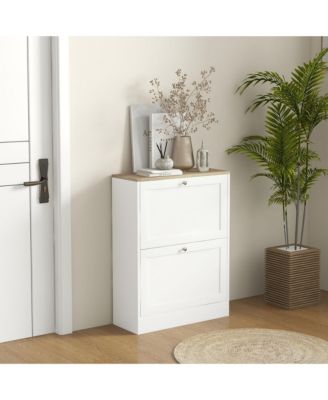 Slim Shoe Cabinet with 2 Flip Drawers & Adjustable Shelves,