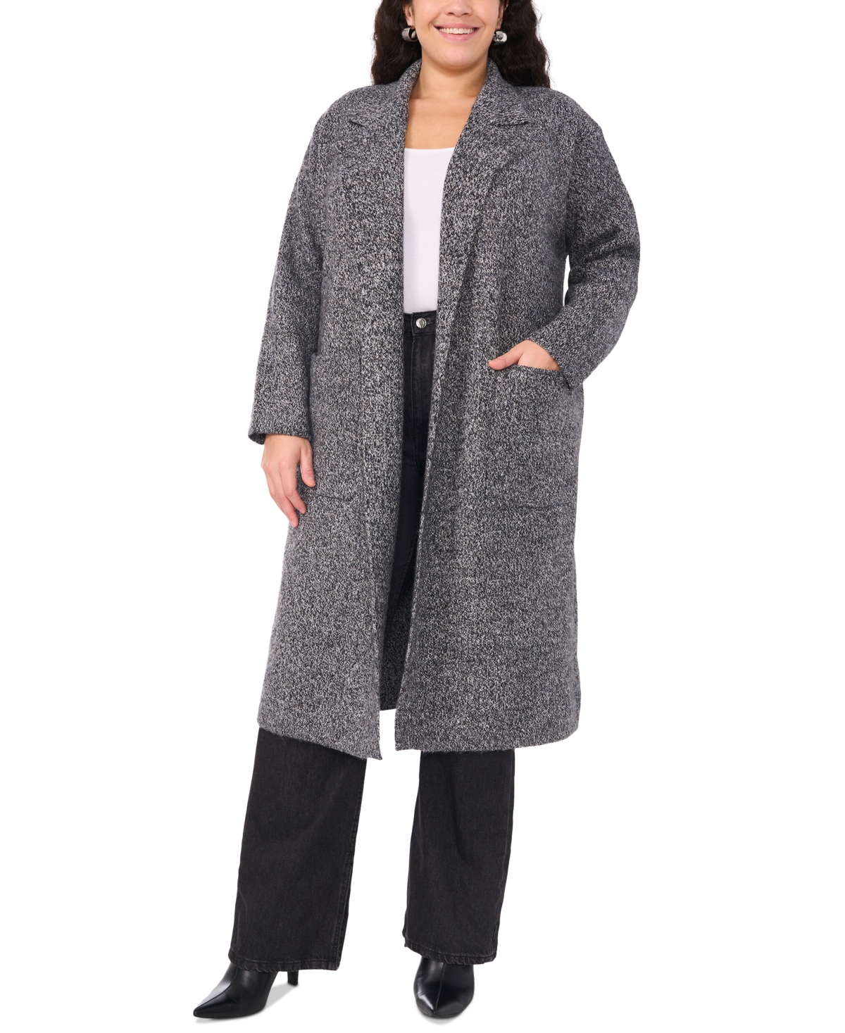 Vince Camuto Plus Size Notch-Collar Belted Cardigan, Exclusively at Macy's