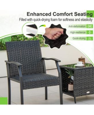 3 Piece Patio Wicker Chair Set with Quick Dry Foam Cushions All Weather