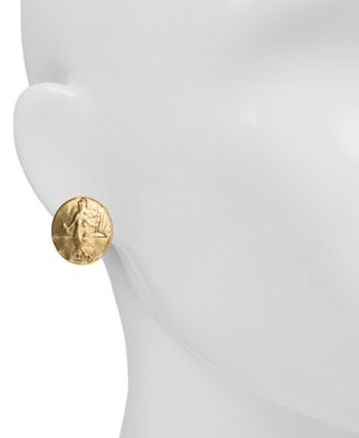 Patricia Nash Gold-Tone Goddess Coin Button Earrings