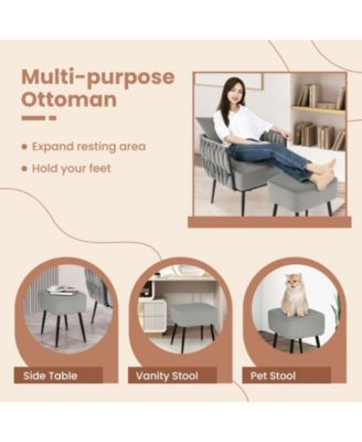 Modern Dutch Velvet Accent Chair and Ottoman Set with Weaved Back and Arms