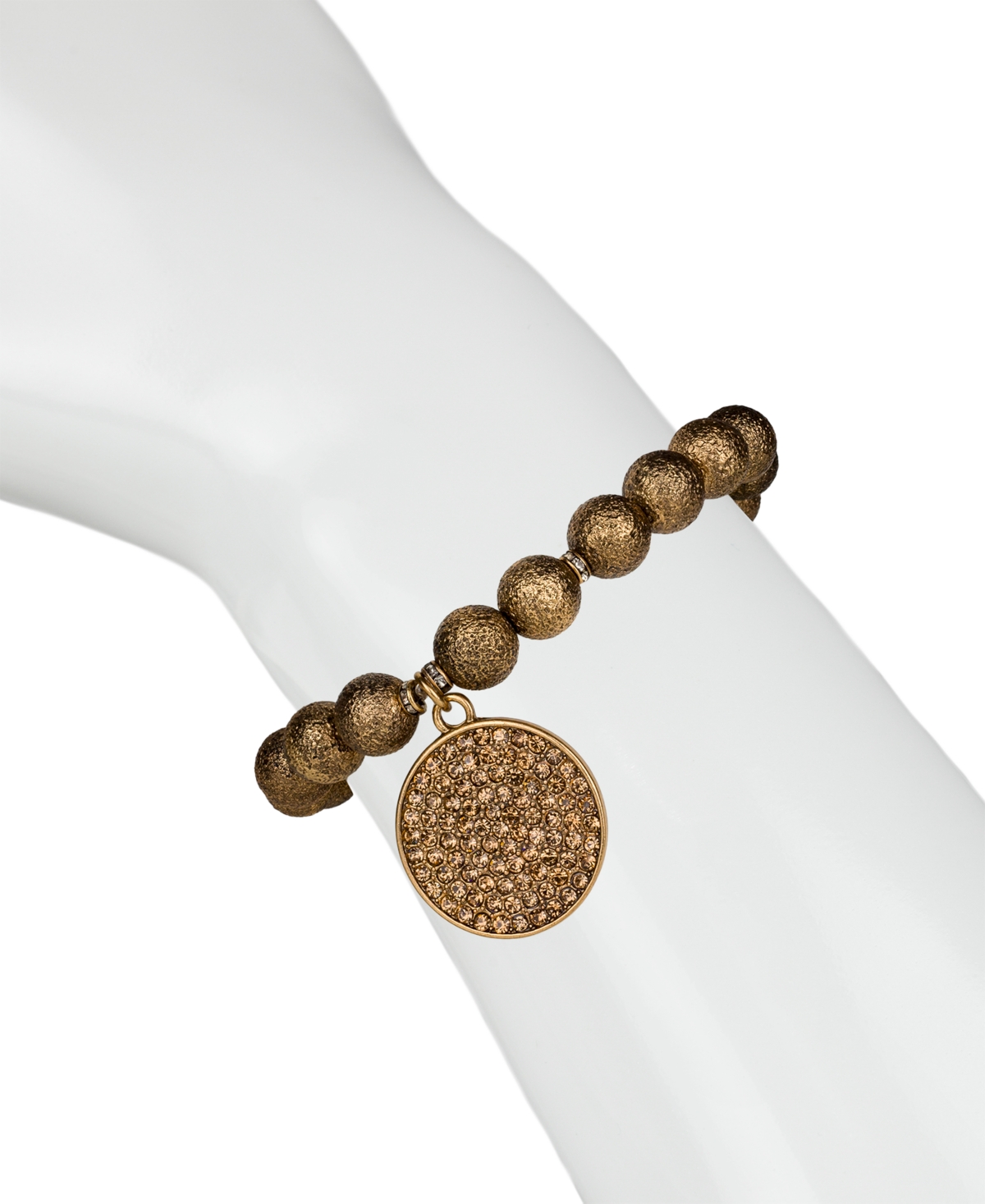 Shop Patricia Nash Gold-tone Dark Crystal Disc Beaded Stretch Bracelet In Antique Go