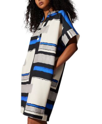 Natori - Women's Printed Mandarin-Collar Short-Sleeve Dress