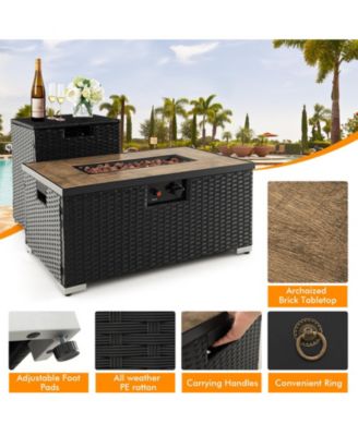 32 x 20 Inch Propane Rattan Fire Pit Table Set with Side Table Tank and Cover