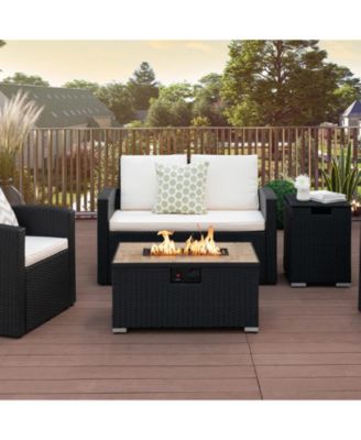 32 x 20 Inch Propane Rattan Fire Pit Table Set with Side Table Tank and Cover