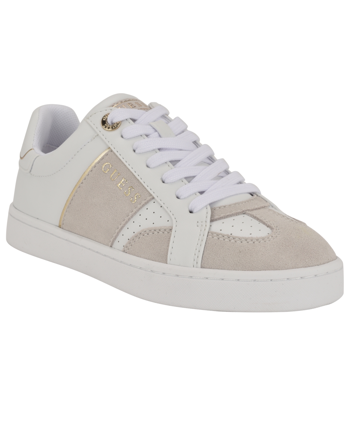 Guess Women's Jrone Lace-up Low Profile Court Sneakers In White,grey