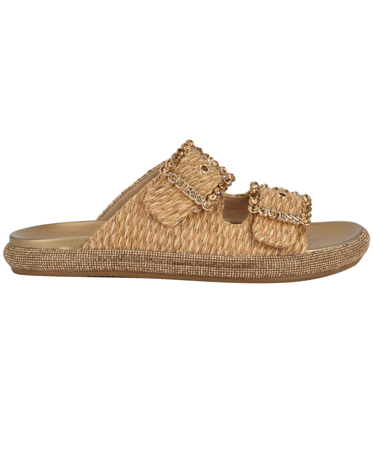 Guess Women's Funzya Embellished Double Band Footbed Sandals In Light Natural Straw,raffia