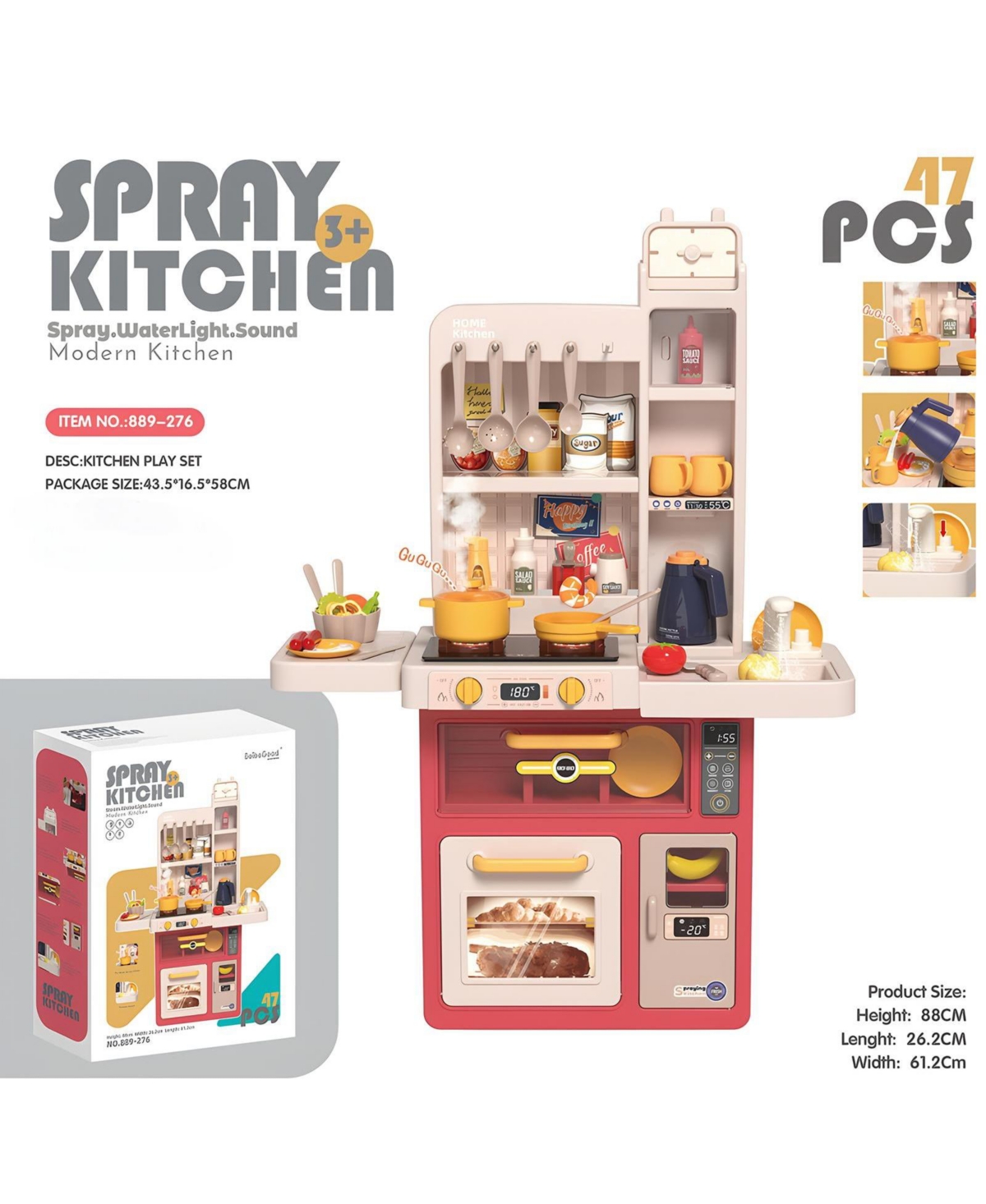 Sugift Kids Kitchen Playset, Pretend Play Kitchen with Sounds and Lights, Cooking Stove Steam,Play Sink and Play Food,Toy Kitchen Set for Kids Toddler