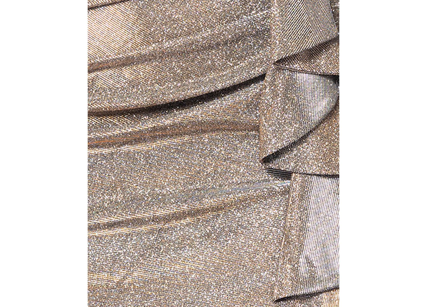 Petite Off-The-Shoulder Ruffled Glitter Gown